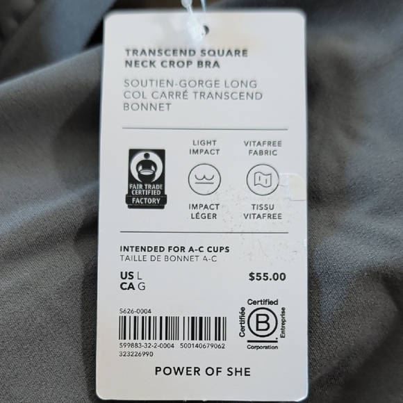 Athleta Transcend Square Neck Crop Bra In Shadow Grey NWT - Picture 6 of 6